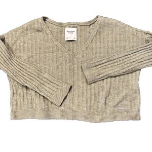 Abercrombie Oversized V Neck Ribbed Crop Sweater Womens Sz XS Preppy 90s Neutral